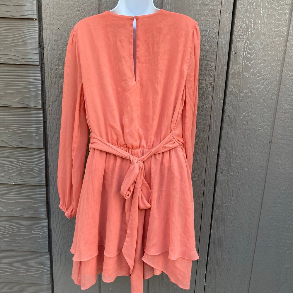 Express women’s size large Tie Waist Ruffle Romper in melon corral color - Picture 3 of 3